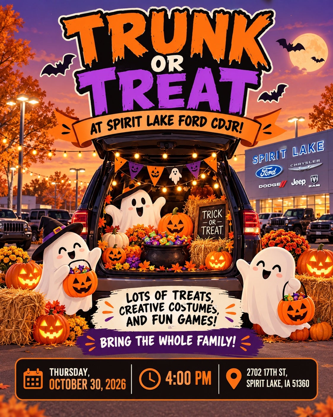 Spirit Lake Ford CDJR Trunk or Treat Friday October 30, 2026 from 4 PM to 6 PM